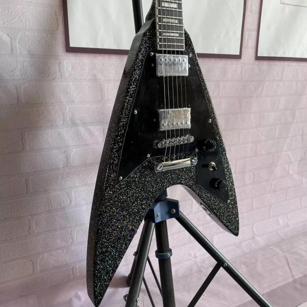 Custom Factory Metallic Grey Silver V Shape Electric Guitar Closed Pickups Mahogany Body Neck