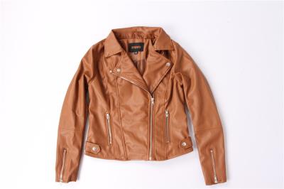 Water Resistant Coffee Faux Leather Bomber Jacket Womens 100% Polyurethane