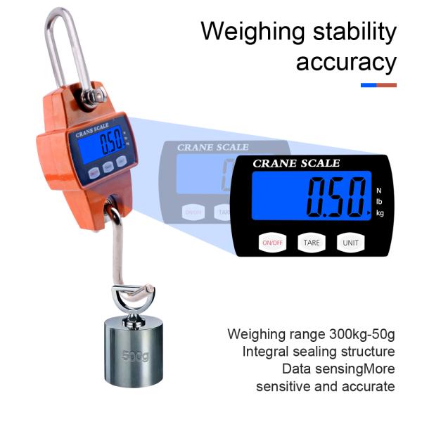 300kg/50g Digital LCD Smart Electronic Hook Scale Professional Waterproof Detachable Hook Industrial Scale 20-Piece Set