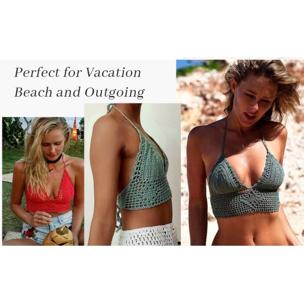 Women Summer Beach Crochet Top Bralette Knit Bra Bikini Crochet Halter Tops for Women Backless Camisole Knit Bra Tops Bralette Summer Beachwear