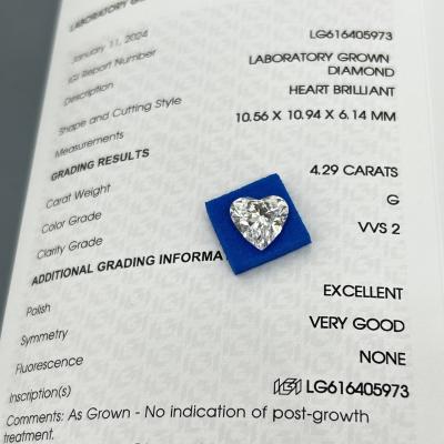 4.29ct Laboratory Grown Diamonds Heart Cut CVD G Color VVS2 2EX N IGI