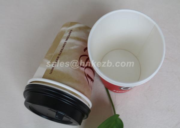 Single Wall Disposable Paper Coffee Cups With Plastic Lids Customized Logo Printed