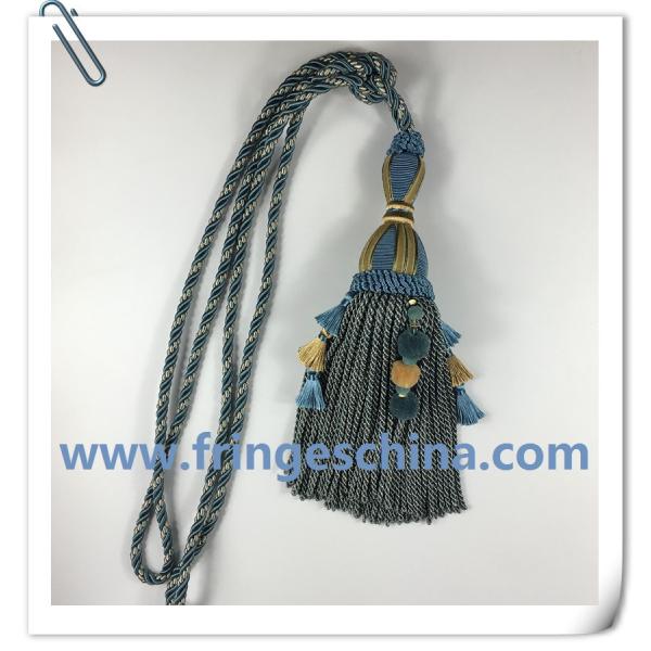 Fancy custom long tassel fringe trimming for curtain attractive tieback hanging ball