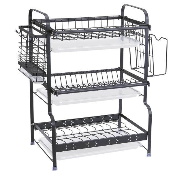 Three Tiers Kitchen Storage Shelves Seasoning Pot Dish Drying Rack Standing Type