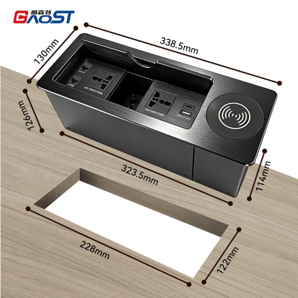 Desktop Audio Video Box Power Multimedia Wall Outlet Wireless Charger LAN Ports