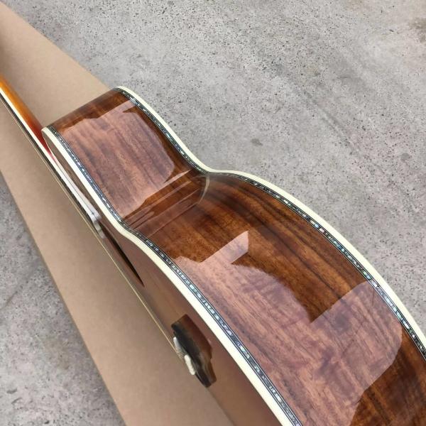 Custom 43 Inch Cherryburst Solid Spruce Top Abalone Inlays Maple and Koa Back Side Acoustic Guitar