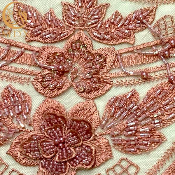 Embroidery Pink 3D Beaded Fabric Sequin Lace For Women Dress