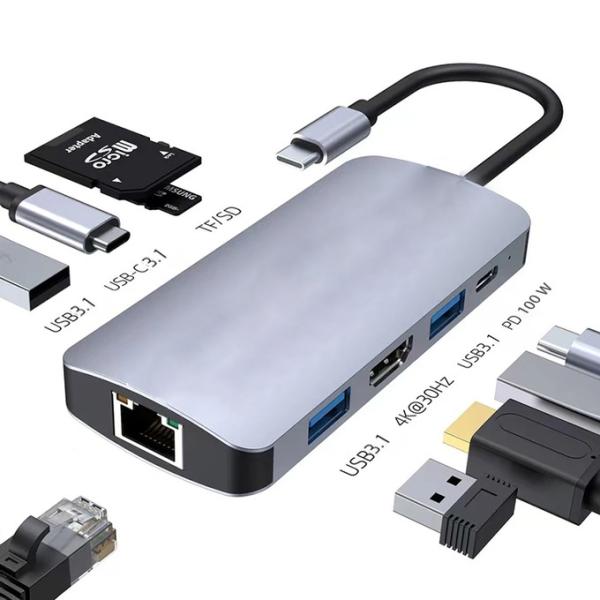 4K HDMI  9 In 1  USB- C Hub with USB 3.1  Multi Port Docking Station Adapter Mac Notebook