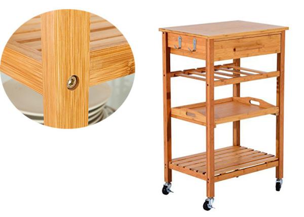 Hot Sale Bamboo Home Furniture Wooden Serving Storage Trolley Cart