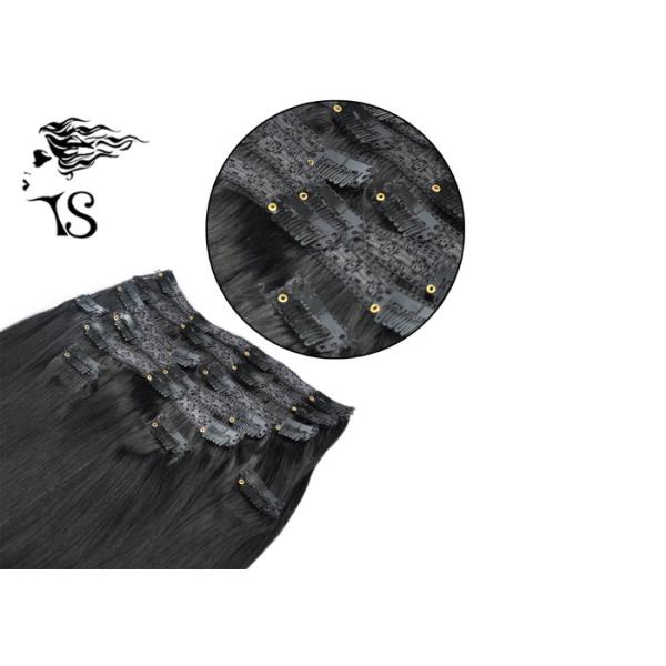 Straight Clip In Hair Extensions Human Hair , Jet Black Remy Human Hair Extensions