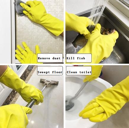 Flocked Lining House Cleaning Gloves 32CM Latex Yellow Gloves