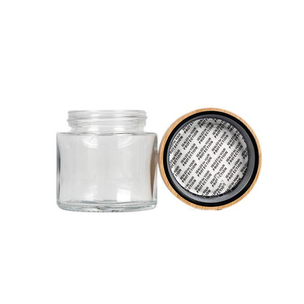 pot en verre clair de l'mauvaise herbe 3oz avec le couvercle en bambou pot en verre de 3,5 grammes 8ème