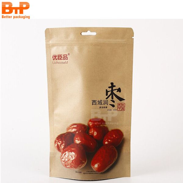 Brown Kraft Paper Stand up Pouches Zipper Resealable Zip Lock Packaging Bag Biodegradable Food Bag Packaging With Window