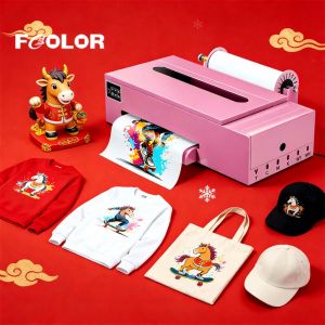 FCOLOR Color logo Customize XP600 Roll DTF Printer T-Shirts Textiles Garments Automatic Printing Machine A3 pink Dtf Printer