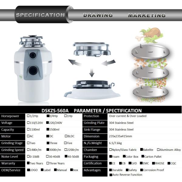 DSKZS New Kitchen Food Garbage Processor Disposal Crusher DC motor white color