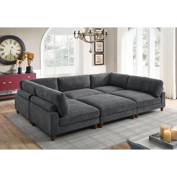 free combination Dark Gray Corduroy living room Sofa 6 - Piece sofa sets Upholstered Sectional sofa bed