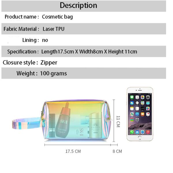 Transparent laser TPU cosmetic bag small portable lady ins wind super fire makeup bags with large capacity