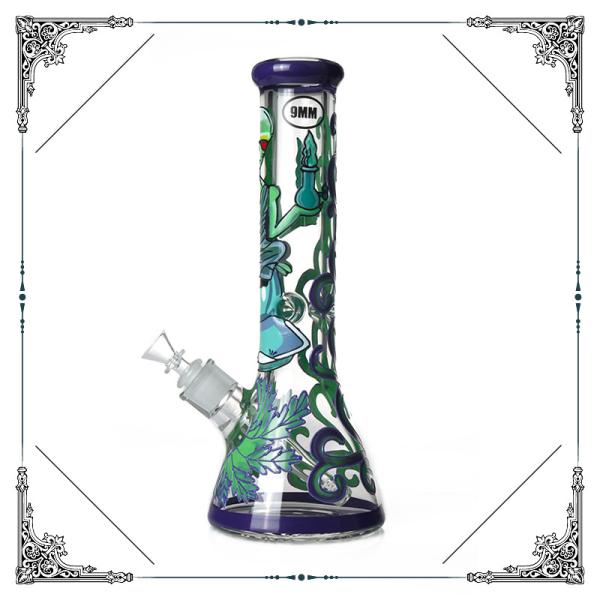 13.5 Beaker Bong ET Art 9mm Glass Smoking Water Pipe 14.4mm Joint