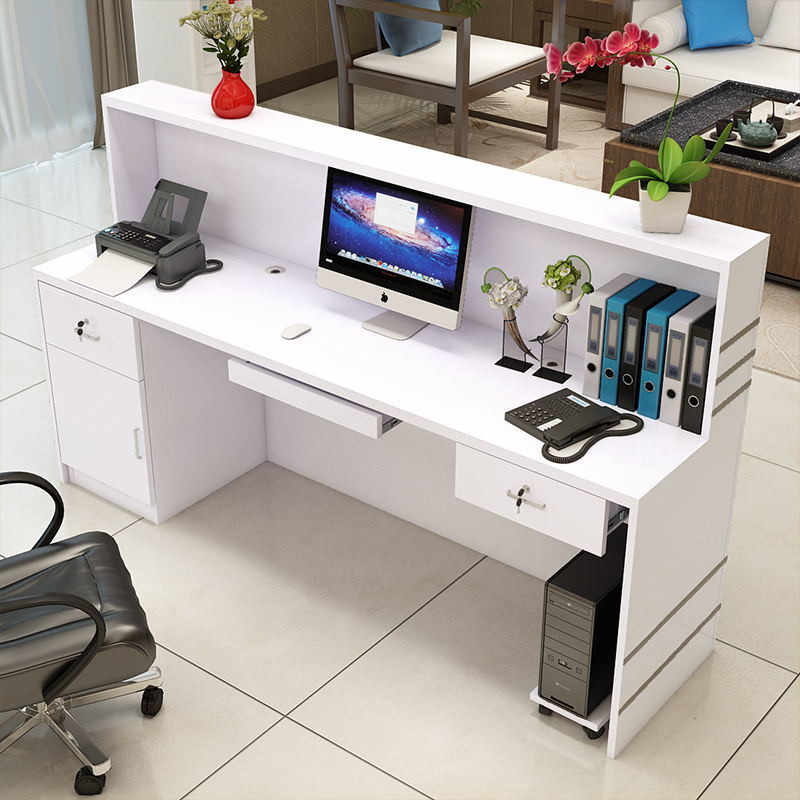 Metal Reception Desk for Simple Front Wooden Cashier Hotel Right-Angled Counter Table