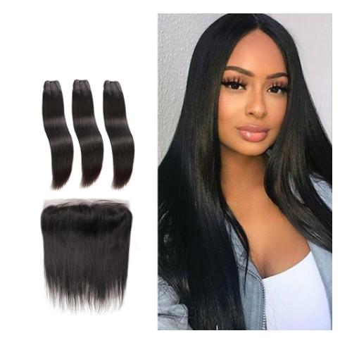 Cabelo longo de trama do dobro dianteiro reto de seda dos pacotes das extensões do cabelo humano do Virgin