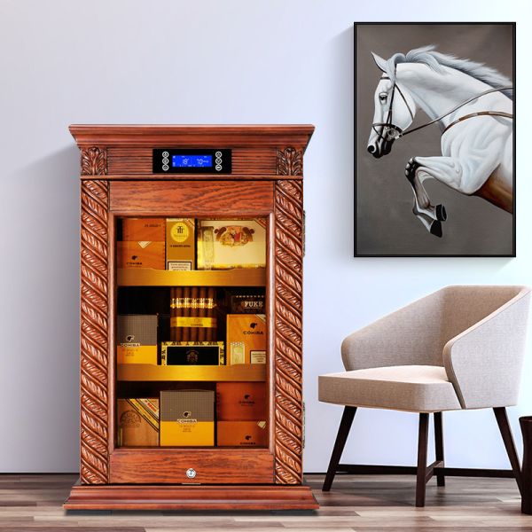 Intelligent Climate Control Solid Wood Cigar Cooler Humidifier Cabinet With Lock