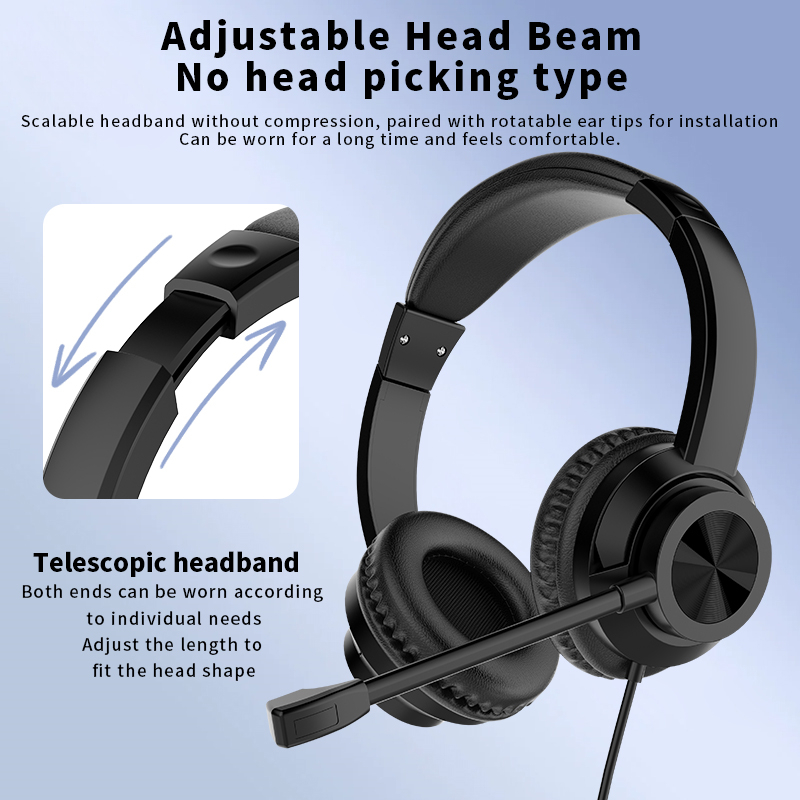 JTY-1036 Wired Call Center Headset with Adjustable Microphone, USB Type‑C 3.5mm Multi‑Interface Over‑Ear Headphone, Volume & Mute Control for Office Customer Service Online Class
