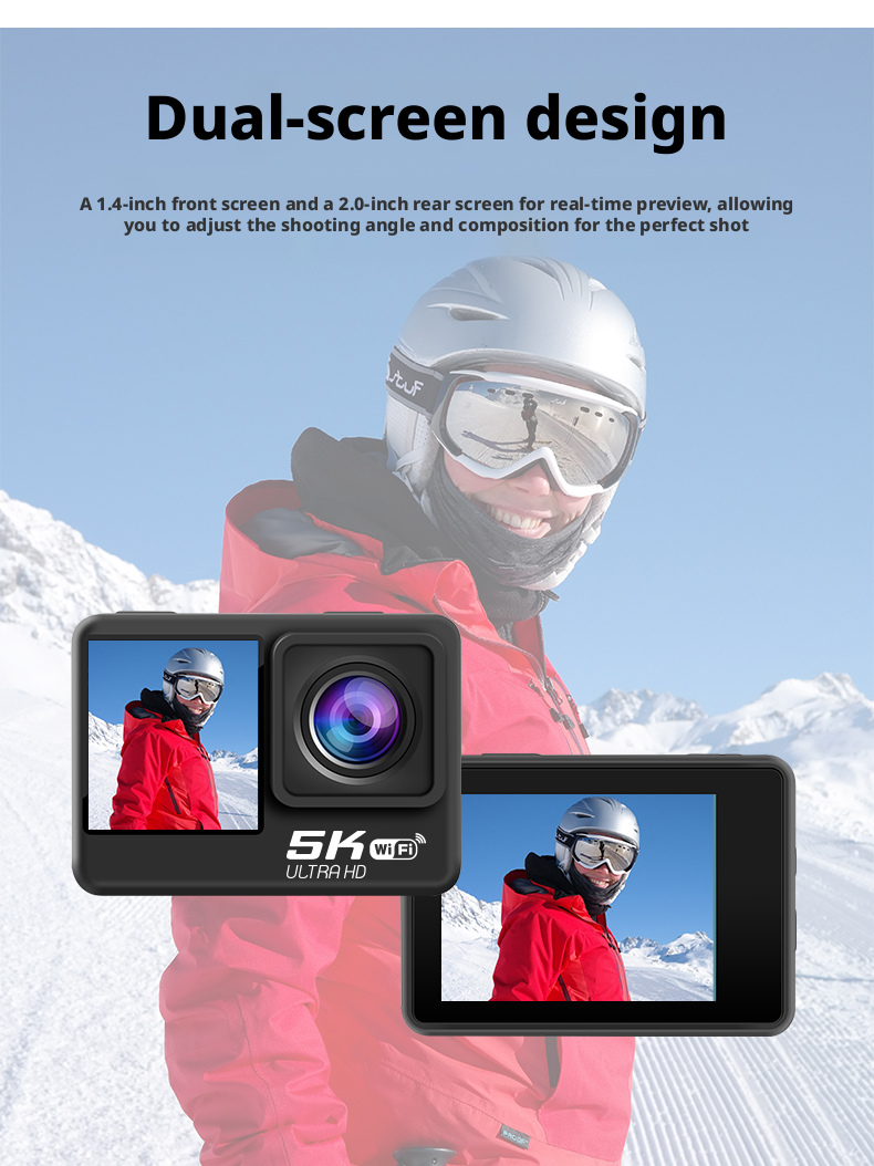 DLC Dual Screen 5K Sports Camera 30M Waterproof Wireless Remote Mic Car Dash Cam for Bicycle Motorcycle Diving Photography