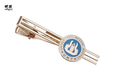 Color Fill Mens Gold Tie Clips , Round Shape Logo Branded Brass Tie Clip