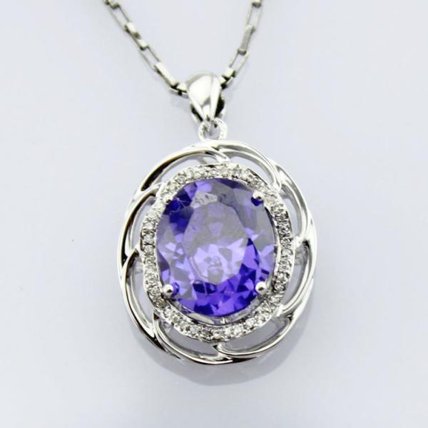Women Fashion  Oval Garnet Cubic Zirconia Pendant   925 Sterling Silver Jewelry (P21)