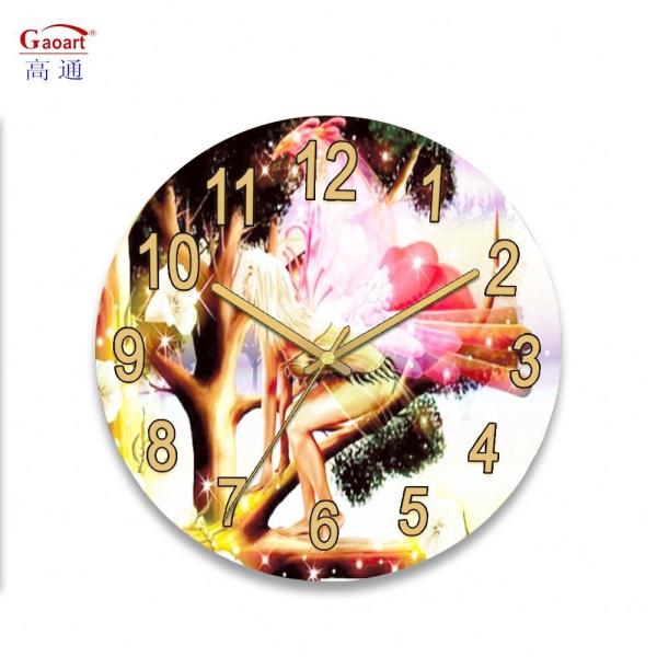 Home Wall Decoration Glass Wall Clock with Scenic Landscape Design and Oil Painting