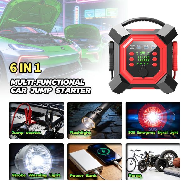 24000mAh Multi Functional Jump Starter with 150PSI Digital Air Compressor and 600A Peak Current Portable Power Pack