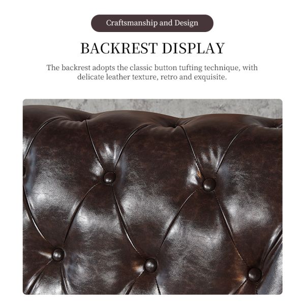 Nidea #8899 High Quality Traditional Retro European Chesterfield Genuine Leather Square Living Room Sofa Set with Sponge Filling