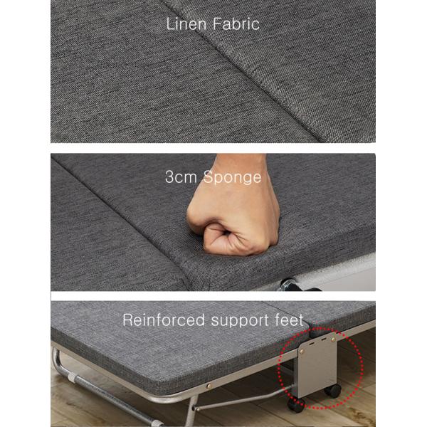 Rollaway Folding Bed with Mattress Portable Camping Cot Guest , Office Movable Nap Sleeper Wheels Sturdy Metal Frame