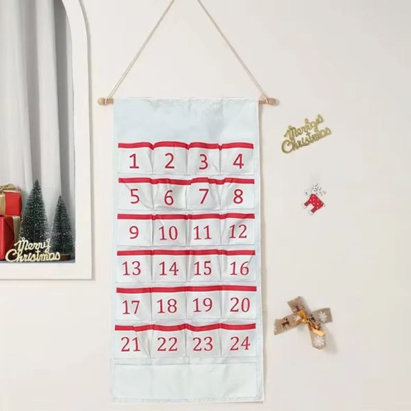 Sublimation Cotton Linen Christmas Advent Calendar With Multiple Pockets Diy Wall-Mounted Canvas Storage Bag For Xmas Holiday Festival
