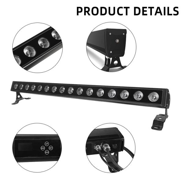 IP65 Outdoor 16x5W RGBW 4-in-1 LED Linear Wall Washer Bar Light DMX512 Stage Architecture Wash Lighting
