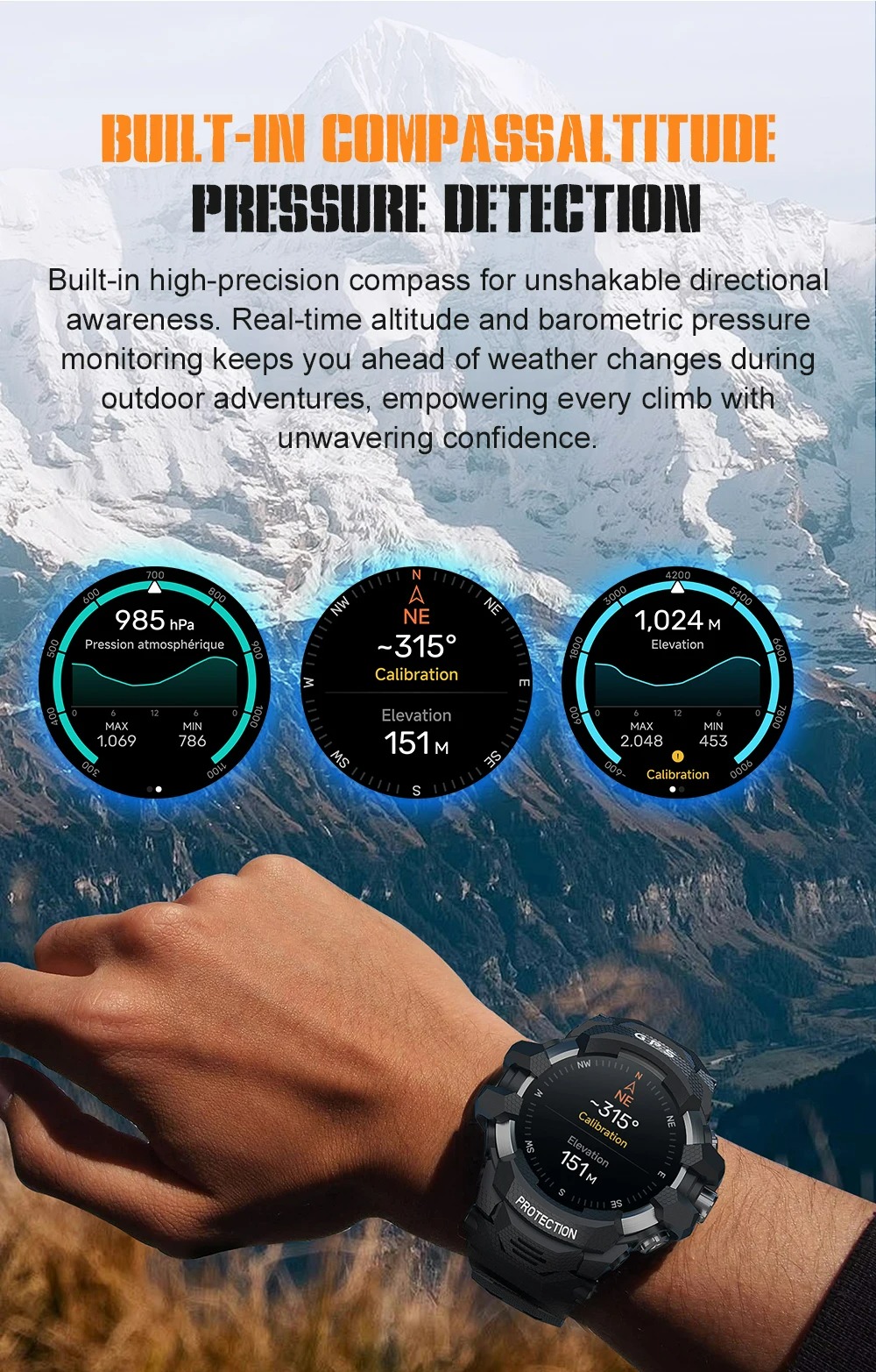 Smart Watch Designed for Outdoor Enthusiasts Featuring GPS Navigation Heart Rate Monitoring