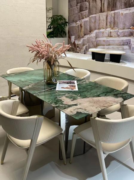 Luxury Emerald Green Marble Dining Table | Natural Artistry for Dining Room