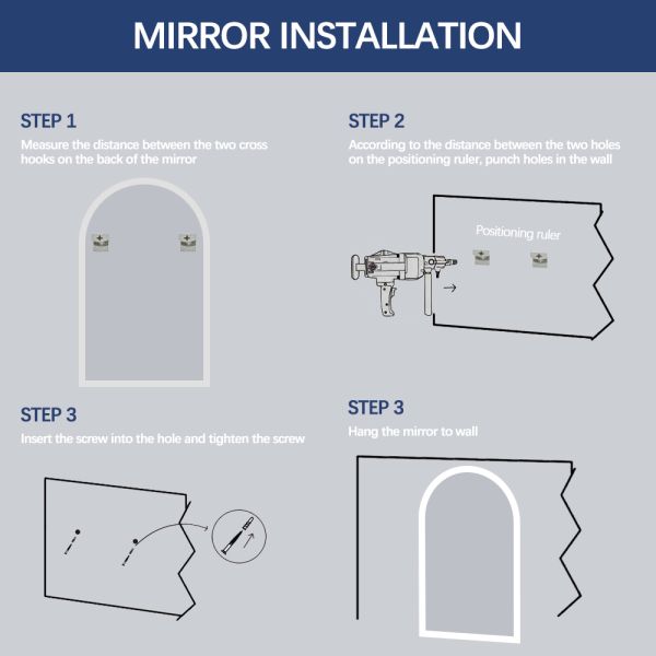 Shatterproof Arch Bathroom Mirror 20*31 Inch Beauty Salon Mirror With Lights
