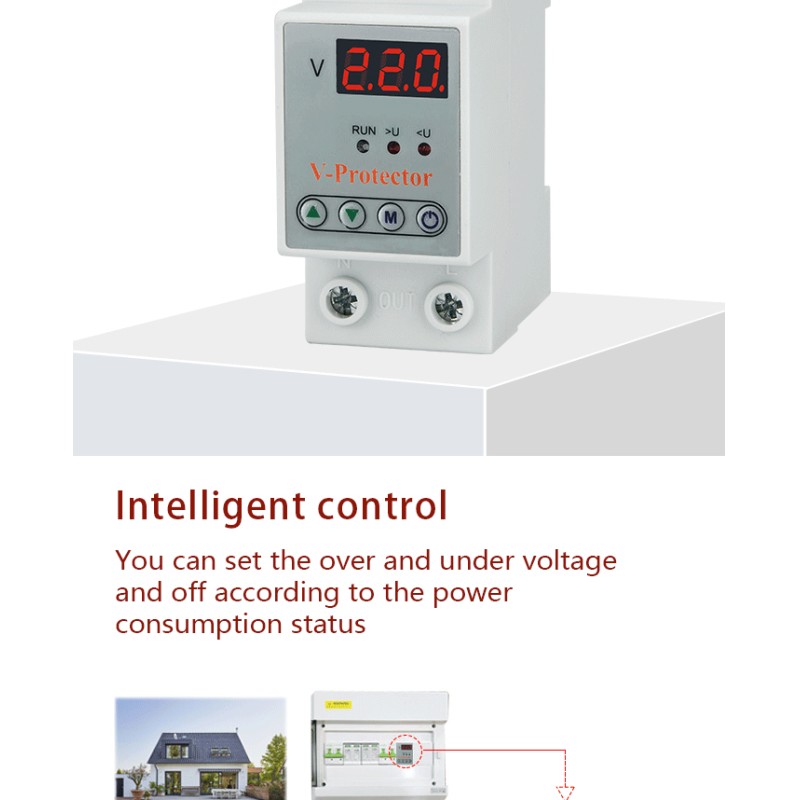 Din Rail Digital Electric Protection 63A 40A Adjustable Automatic Voltage Regulator Single Phase AC Current Made Copper PC