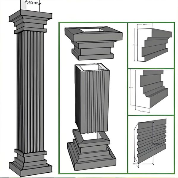 Building Materials EPS Roman Pillar Mold With Lines Stripes For Outdoor Column Designs
