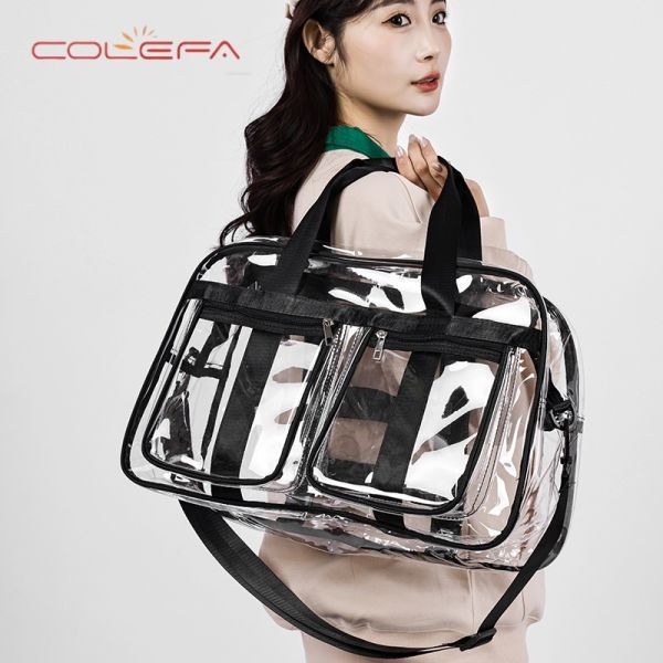 PVC Transparent Travel Tote Bag Women's Large Capacity Shopping Fashionable Personalized Backpack Fully Waterproof Student School Bag