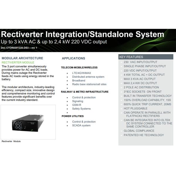 1U Integrated / Standalone Telecom Power System 3kVA 1phase 220VDC Eltek Rectiverter