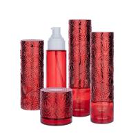 100/120 ml/ 60 g Vidro vermelho cilíndrico Liso com spray branco para frasco de embalagem cosmética