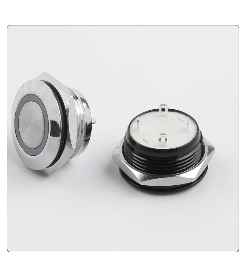 19mm IP67 Waterproof Aluminum 1NO Push Button Switch LED Light (2/3-Color) Silver/Black Shell 1A Max Current 24V Max Voltage