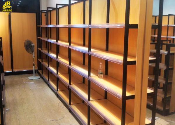 25MM MDF Layer Wood And Metal Shelves Black Steel Frames 1.4M High Double Side