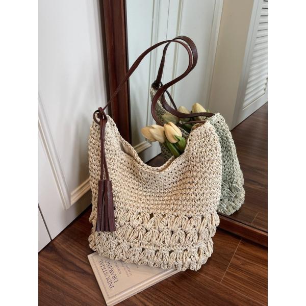 Crochet Tote Bags Summer Beach Bag For Women Vacation Mesh Knit Bag Hippie Bag Woven Knitted Shopping Bag Small Yarn Crochet Storage Bag