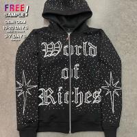 Pas de chaussures de course de poids lourd Full Zip Hoodie Rhinestone Silk Screen Logo imprimé