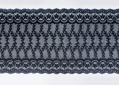Navy Floral Embroidered Nylon Mesh Lace Trim With Guipure Ribbon Azo Free