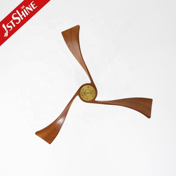 Ventilador de teto moderno de metal dourado com controle inteligente e temporizador Sim As lâminas de madeira incluídas