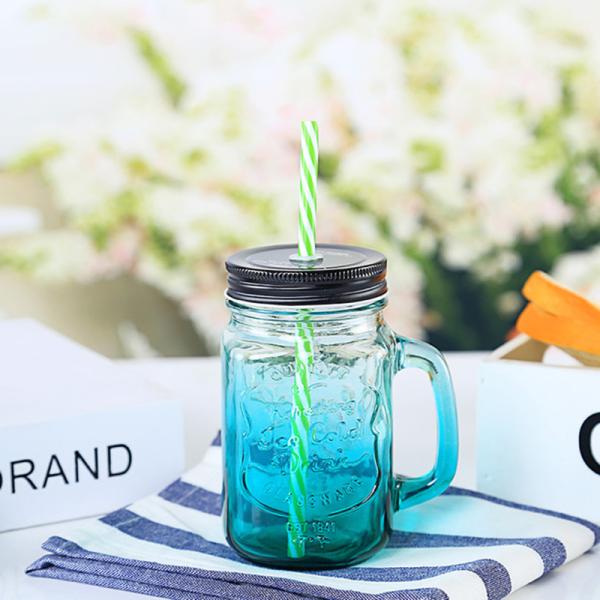 500ml Heat Resistant Thick Colorful Glass Mason Jar Cup